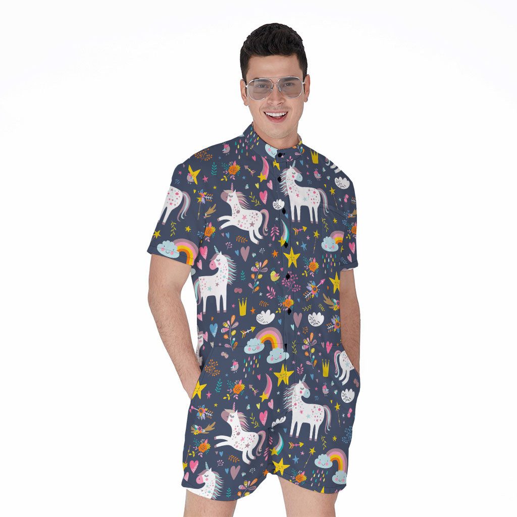 Unicorn Dream Cartoon Pattern Print Men's Rompers