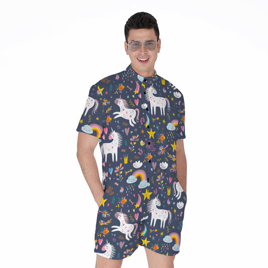 Unicorn Dream Cartoon Pattern Print Men's Rompers