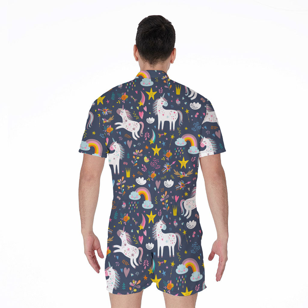 Unicorn Dream Cartoon Pattern Print Men's Rompers