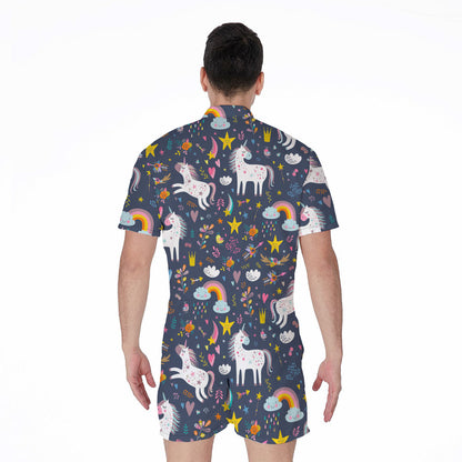 Unicorn Dream Cartoon Pattern Print Men's Rompers