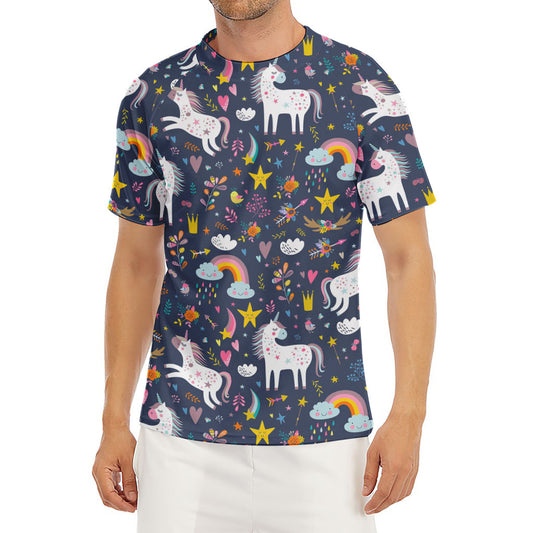 Unicorn Dream Cartoon Pattern Print Men's Short Sleeve Rash Guard