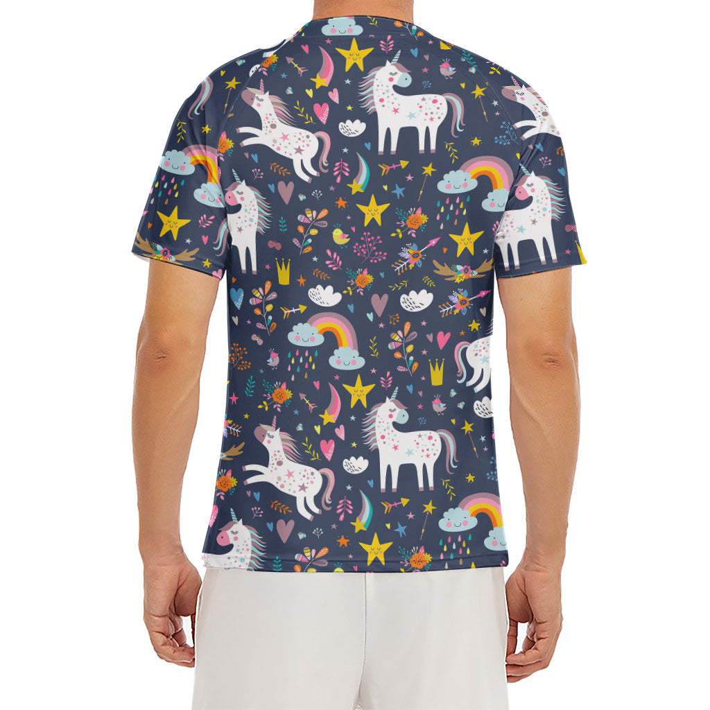 Unicorn Dream Cartoon Pattern Print Men's Short Sleeve Rash Guard