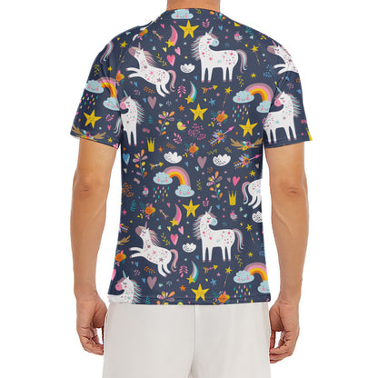 Unicorn Dream Cartoon Pattern Print Men's Short Sleeve Rash Guard