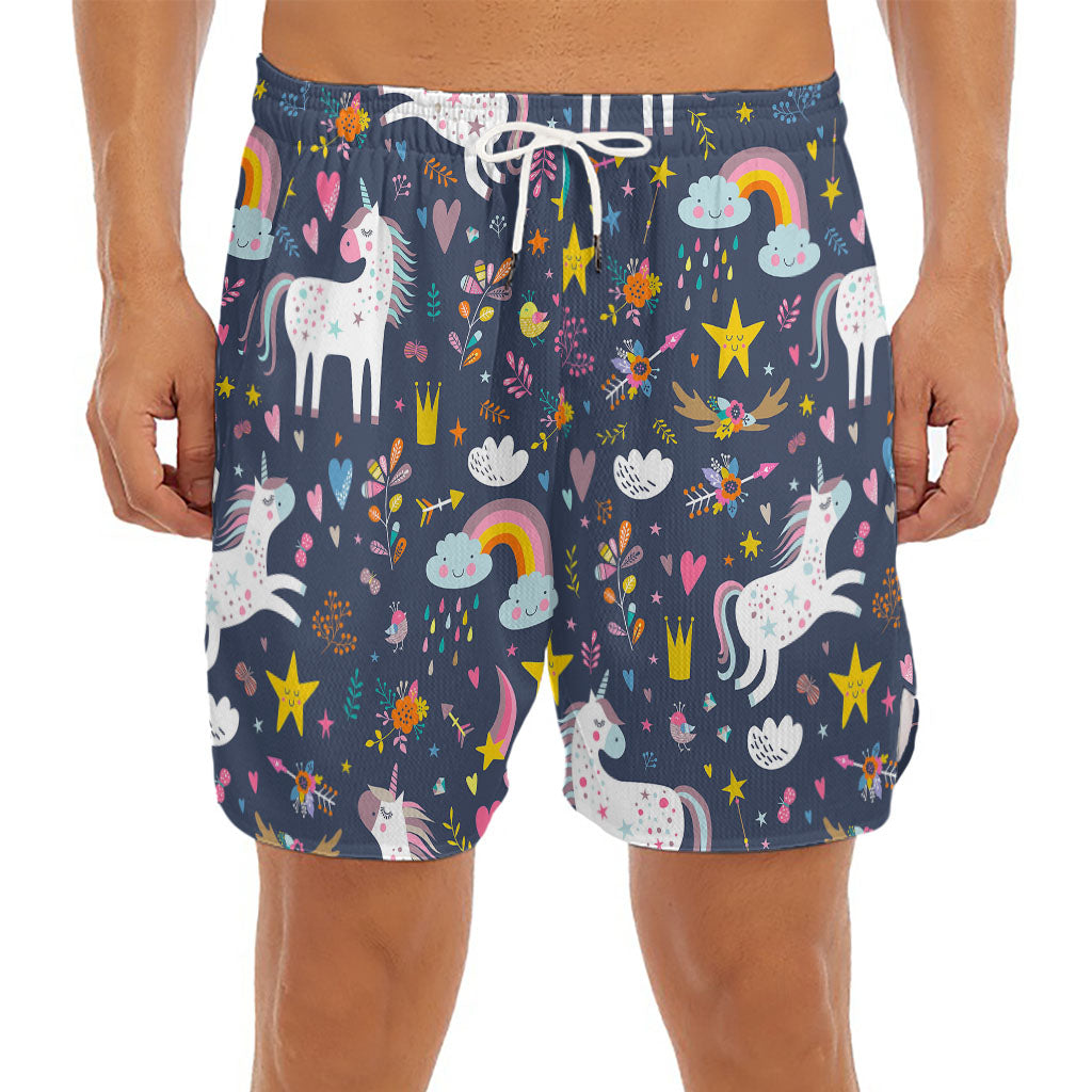 Unicorn Dream Cartoon Pattern Print Men's Split Running Shorts