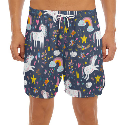 Unicorn Dream Cartoon Pattern Print Men's Split Running Shorts