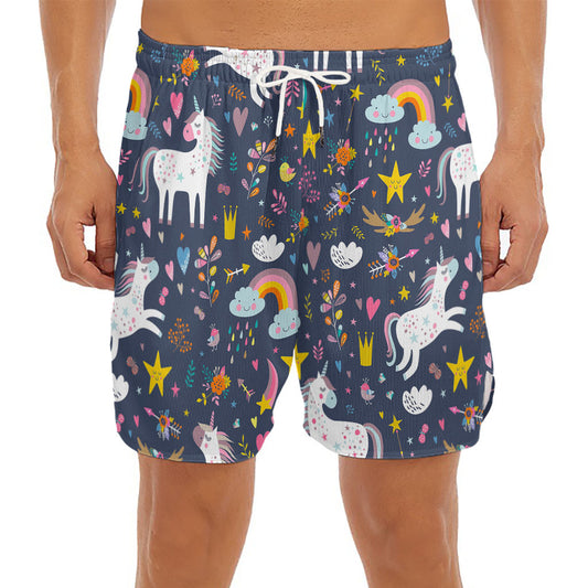Unicorn Dream Cartoon Pattern Print Men's Split Running Shorts