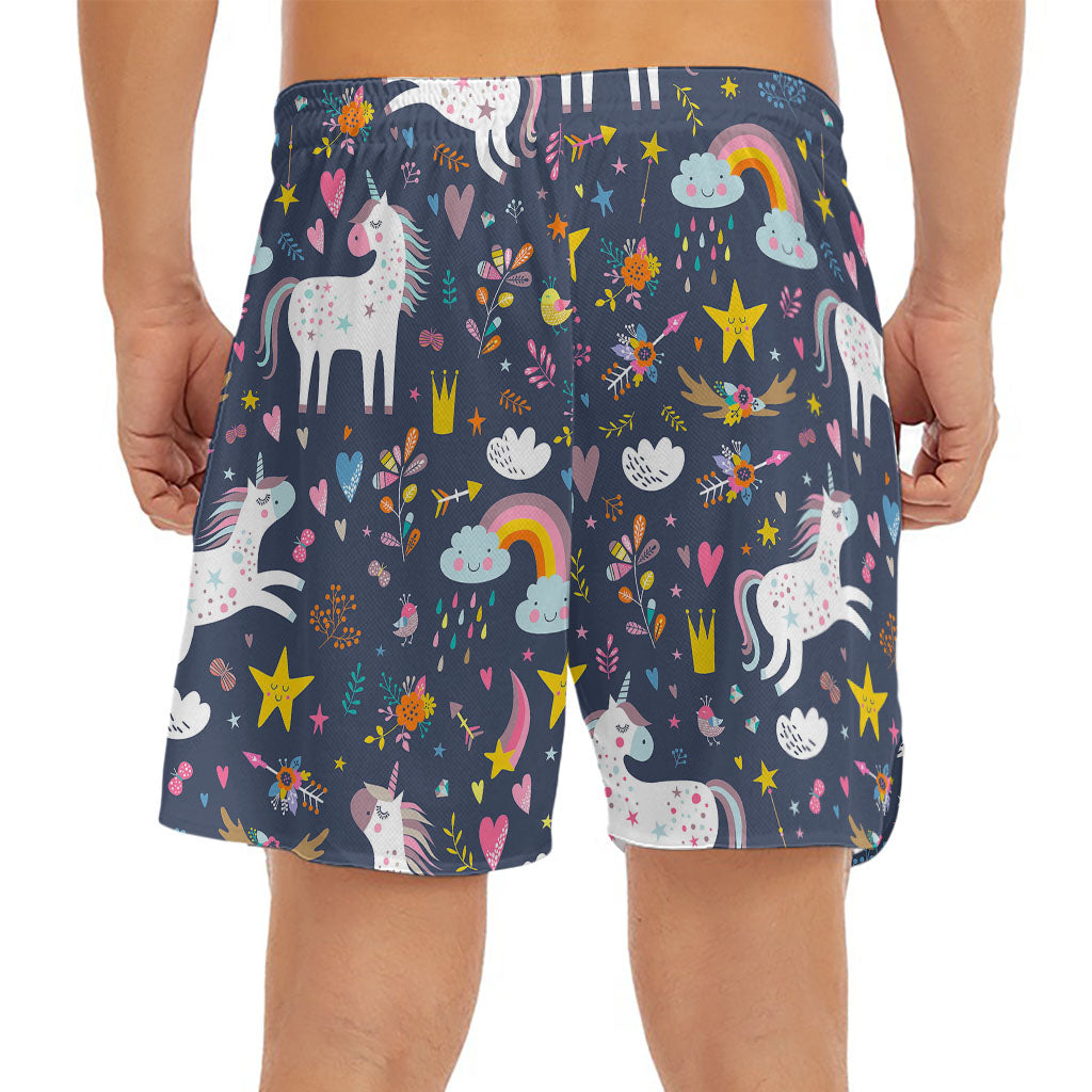 Unicorn Dream Cartoon Pattern Print Men's Split Running Shorts