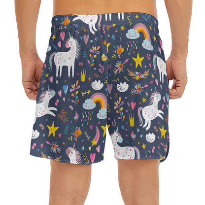 Unicorn Dream Cartoon Pattern Print Men's Split Running Shorts