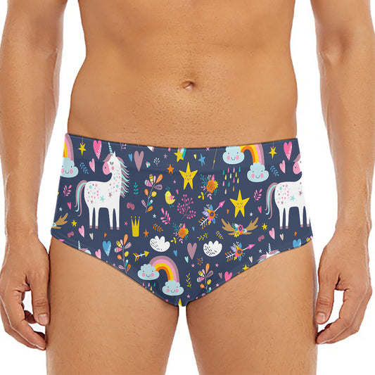 Unicorn Dream Cartoon Pattern Print Men's Triangle Swim Briefs