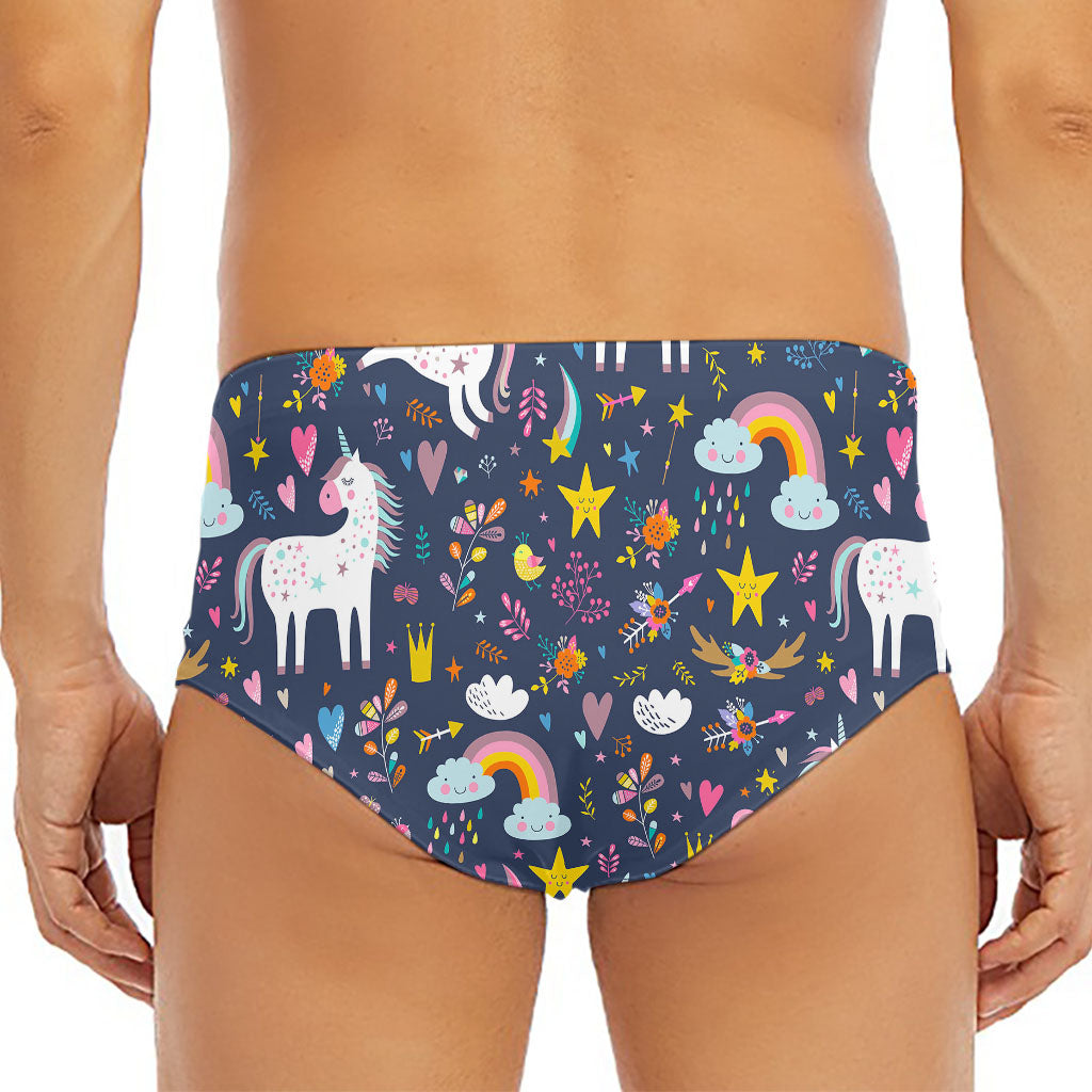 Unicorn Dream Cartoon Pattern Print Men's Triangle Swim Briefs