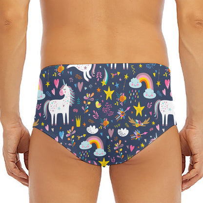 Unicorn Dream Cartoon Pattern Print Men's Triangle Swim Briefs