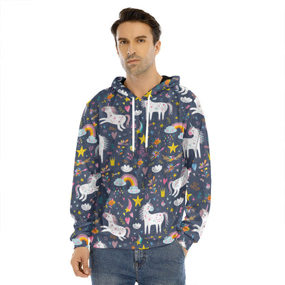 Unicorn Dream Cartoon Pattern Print Men's Velvet Pullover Hoodie