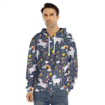 Unicorn Dream Cartoon Pattern Print Men's Velvet Pullover Hoodie