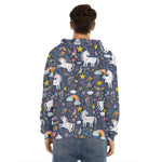 Unicorn Dream Cartoon Pattern Print Men's Velvet Pullover Hoodie