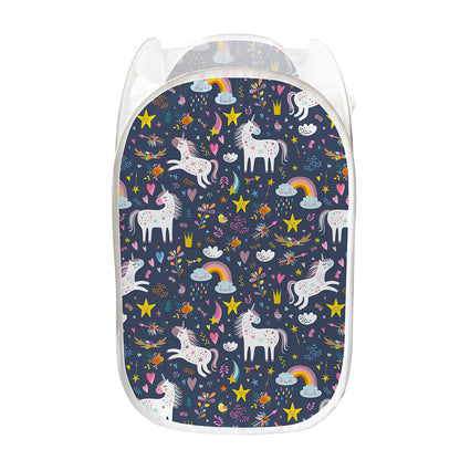 Unicorn Dream Cartoon Pattern Print Mesh Laundry Hamper