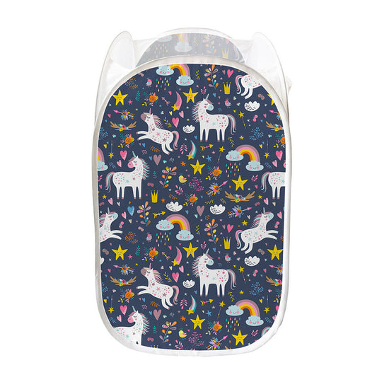 Unicorn Dream Cartoon Pattern Print Mesh Laundry Hamper