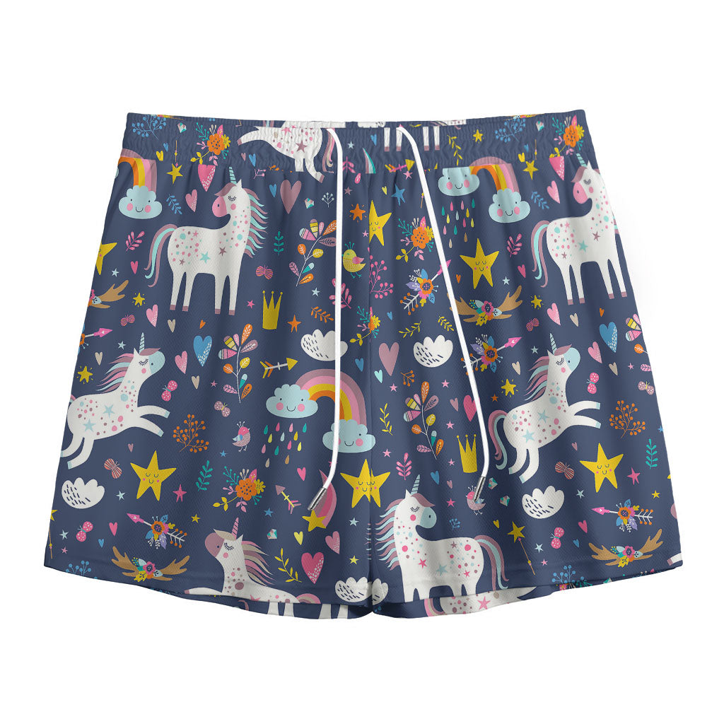 Unicorn Dream Cartoon Pattern Print Mesh Shorts