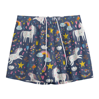 Unicorn Dream Cartoon Pattern Print Mesh Shorts