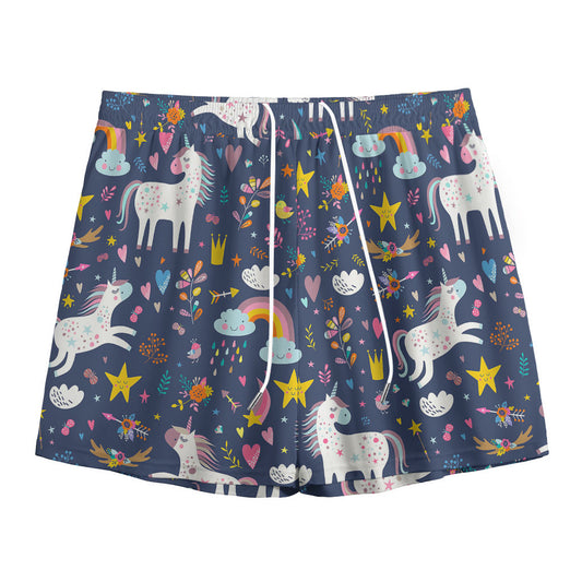 Unicorn Dream Cartoon Pattern Print Mesh Shorts