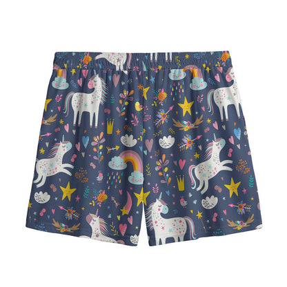 Unicorn Dream Cartoon Pattern Print Mesh Shorts