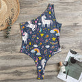 Unicorn Dream Cartoon Pattern Print One Shoulder Bodysuit