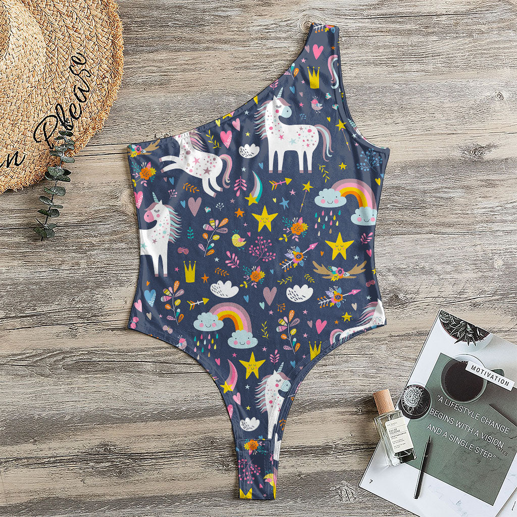 Unicorn Dream Cartoon Pattern Print One Shoulder Bodysuit
