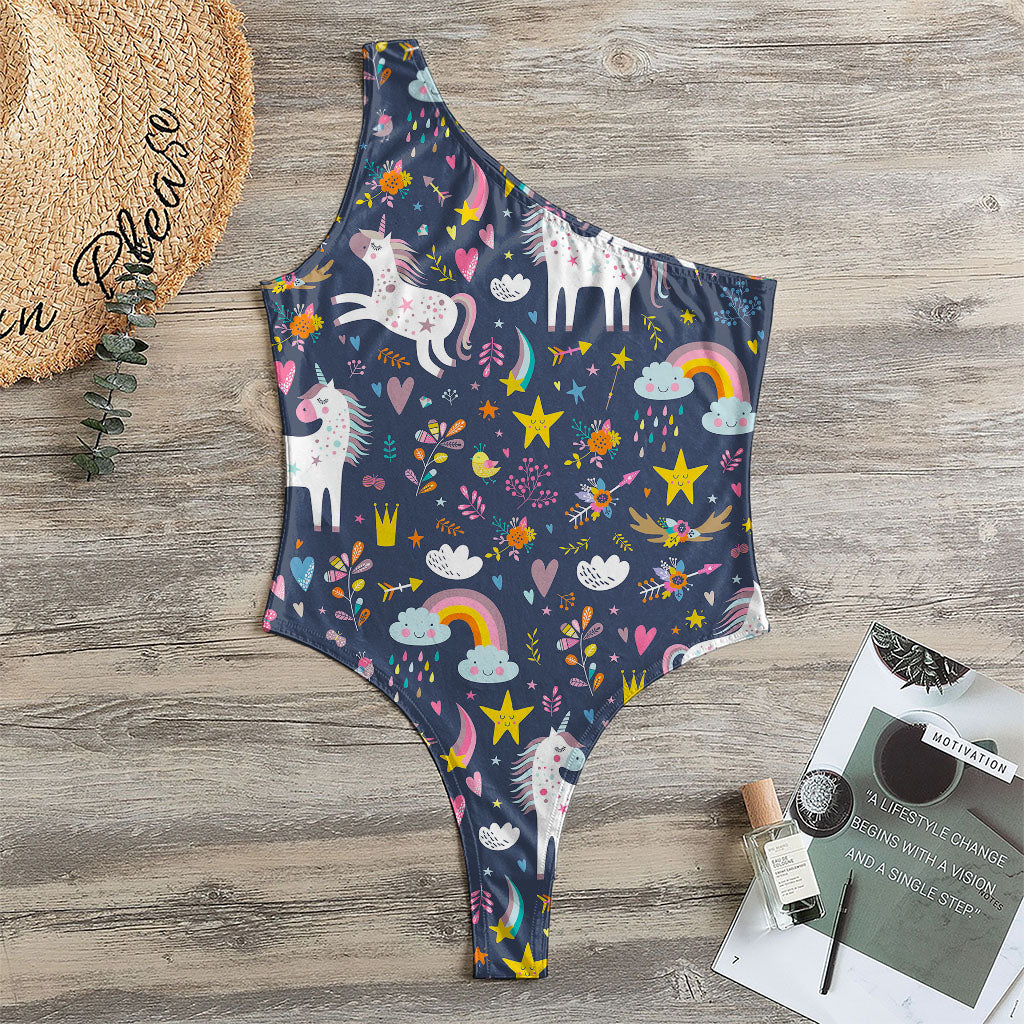 Unicorn Dream Cartoon Pattern Print One Shoulder Bodysuit