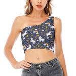Unicorn Dream Cartoon Pattern Print One Shoulder Crop Top