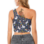 Unicorn Dream Cartoon Pattern Print One Shoulder Crop Top