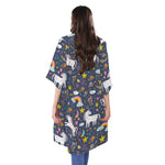 Unicorn Dream Cartoon Pattern Print Open Front Beach Cover Up