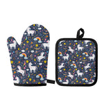 Unicorn Dream Cartoon Pattern Print Oven Mitt And Pot Holder Set
