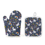 Unicorn Dream Cartoon Pattern Print Oven Mitt And Pot Holder Set