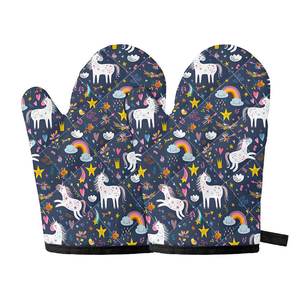 Unicorn Dream Cartoon Pattern Print Oven Mitts