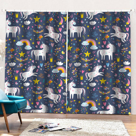 Unicorn Dream Cartoon Pattern Print Pencil Pleat Curtains