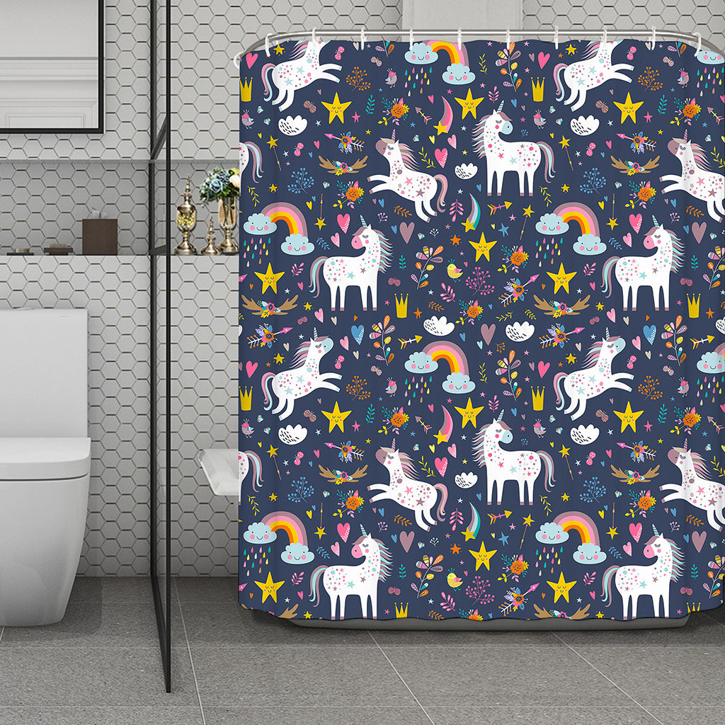 Unicorn Dream Cartoon Pattern Print Polyester Shower Curtain