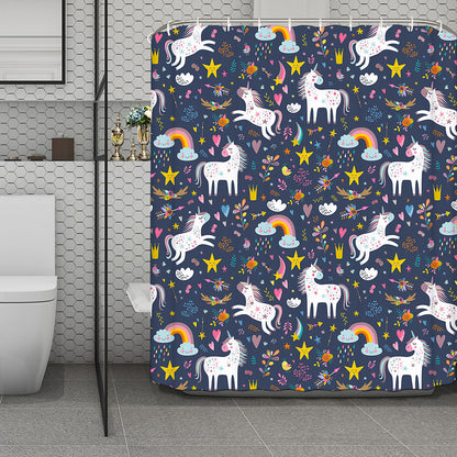Unicorn Dream Cartoon Pattern Print Polyester Shower Curtain