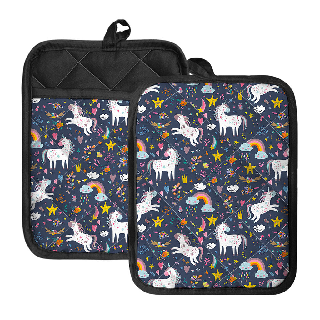 Unicorn Dream Cartoon Pattern Print Pot Holders With Pocket