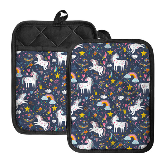 Unicorn Dream Cartoon Pattern Print Pot Holders With Pocket
