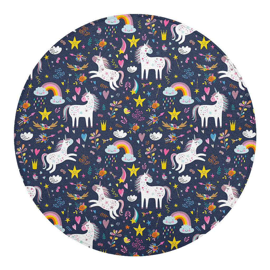 Unicorn Dream Cartoon Pattern Print Round Blanket
