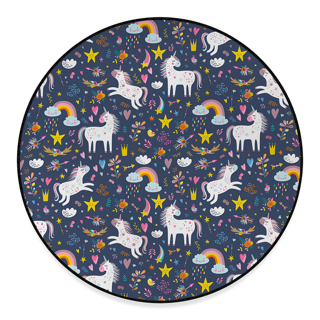 Unicorn Dream Cartoon Pattern Print Round Floor Mat