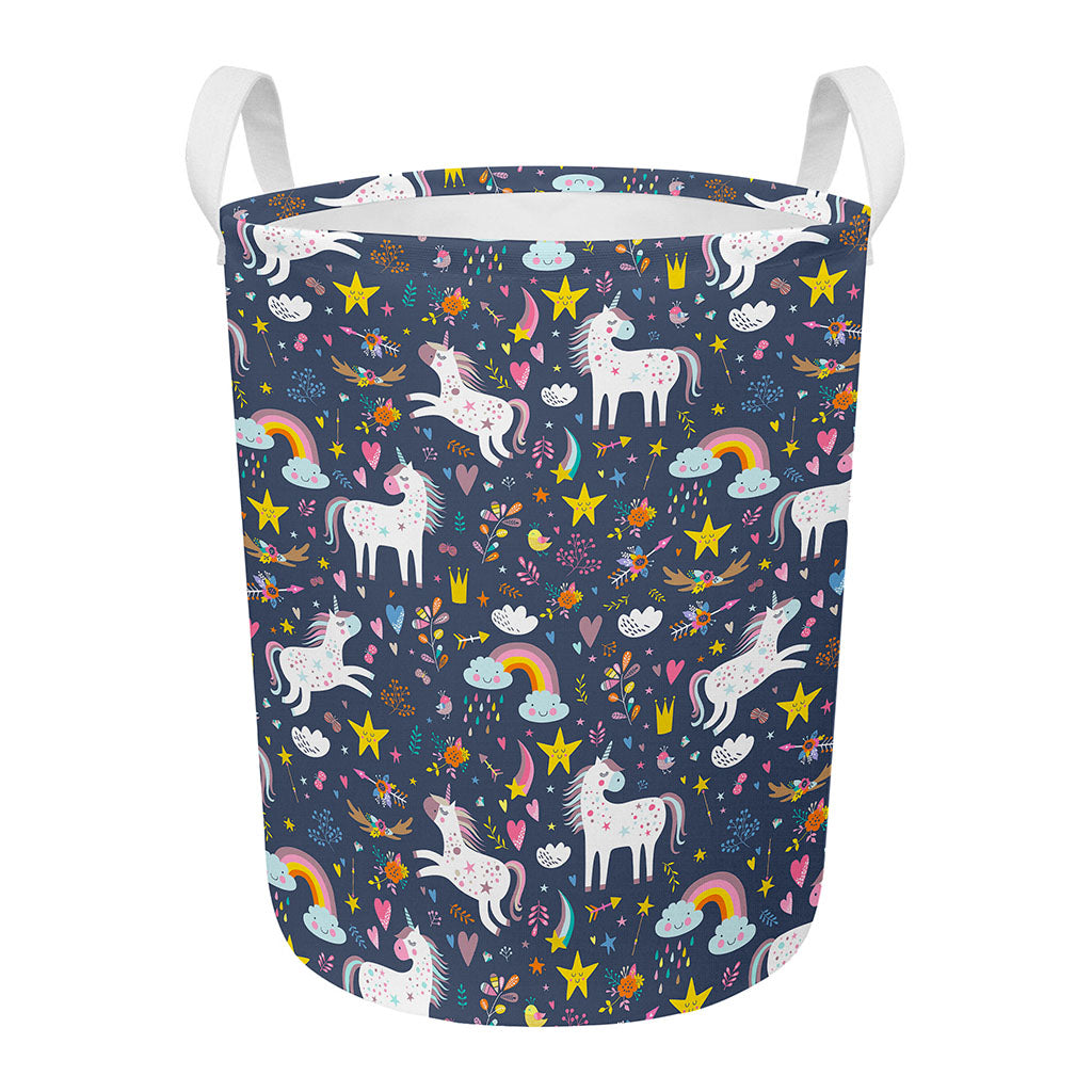 Unicorn Dream Cartoon Pattern Print Round Laundry Basket