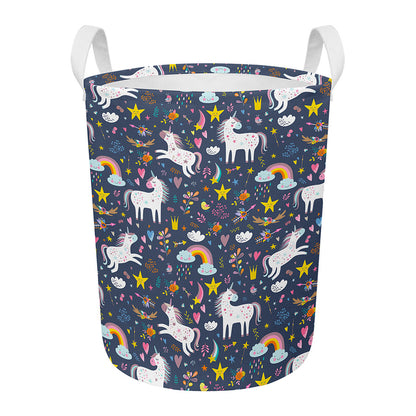 Unicorn Dream Cartoon Pattern Print Round Laundry Basket