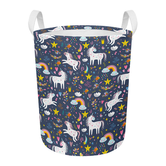 Unicorn Dream Cartoon Pattern Print Round Laundry Basket