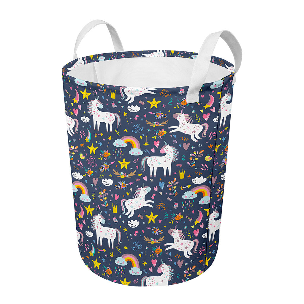 Unicorn Dream Cartoon Pattern Print Round Laundry Basket
