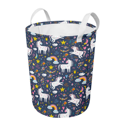 Unicorn Dream Cartoon Pattern Print Round Laundry Basket