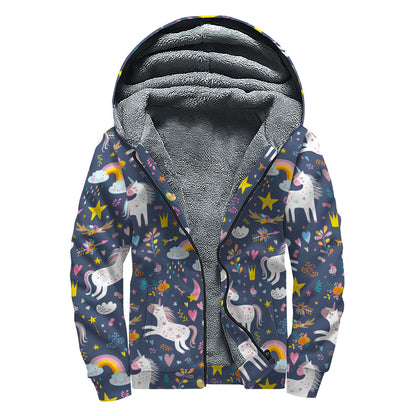 Unicorn Dream Cartoon Pattern Print Sherpa Lined Zip Up Hoodie