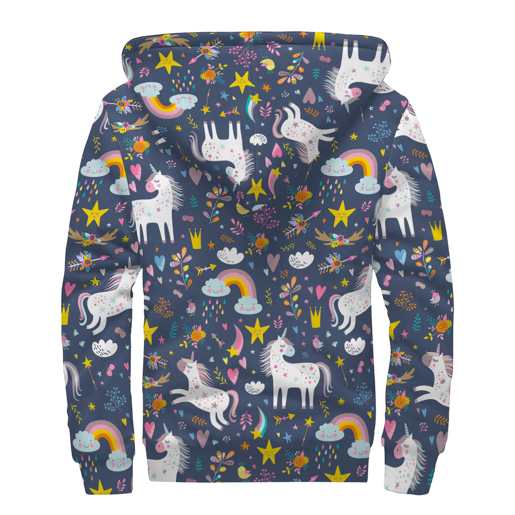 Unicorn Dream Cartoon Pattern Print Sherpa Lined Zip Up Hoodie