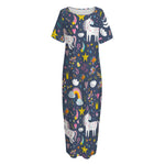 Unicorn Dream Cartoon Pattern Print Short Sleeve Long Nightdress