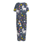 Unicorn Dream Cartoon Pattern Print Short Sleeve Long Nightdress
