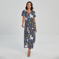 Unicorn Dream Cartoon Pattern Print Short Sleeve Maxi Dress